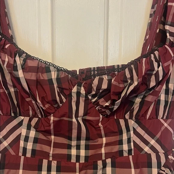 Anthropologie Maeve maroon plaid tartan burgundy mini dress size xs nwt - Picture 5 of 8